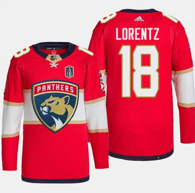 Mens Florida Panthers #18 Steven Lorentz Red 2024 Stanley Cup Final Patch Stitched Jersey Dzhi->florida panthers->NHL Jersey
